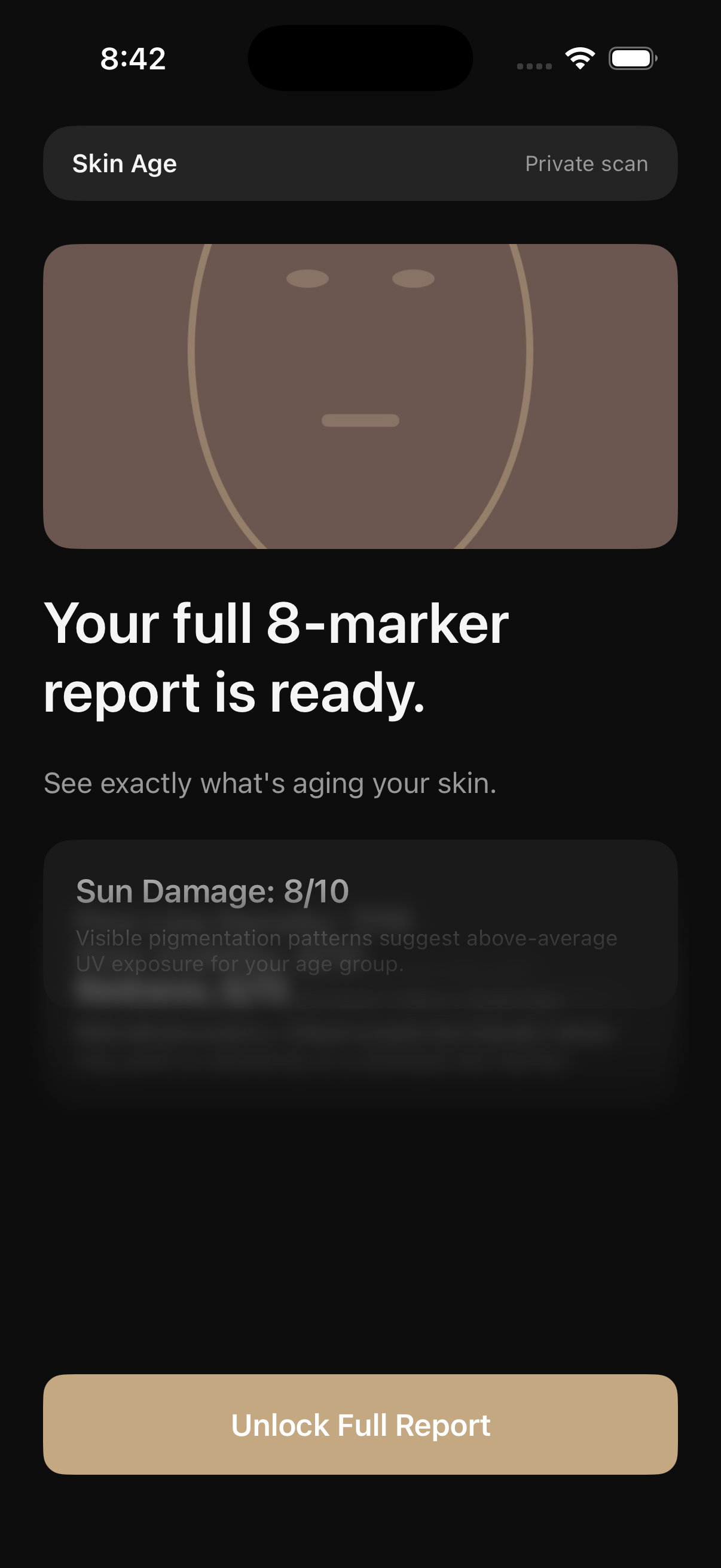 Skin Age report preview and unlock screen